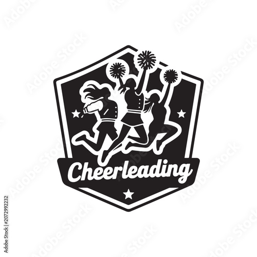 Cheerleading Sports Shield Logo Featuring Center Star And Bold Typography Text. 