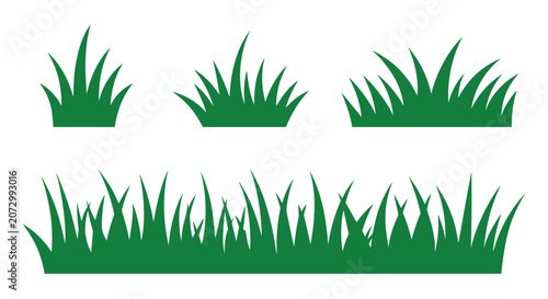 Quadro em tela Green Grass Clumps: A collection of stylized green grass illustration representing lush growth and natural textures