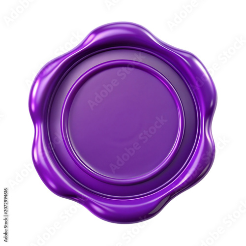 Purple wax seal with concentric rings realistic 3d rendering isolated on transparent background