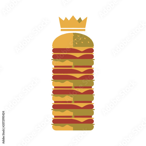 Giant Burger Stack with Crown Icon - Fast Food King Concept