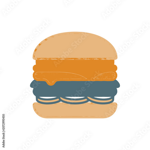 Stylized Hamburger Icon with Cheese, Patty, and Onion Rings