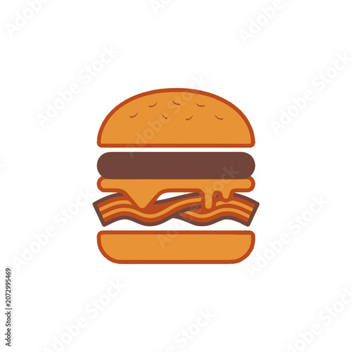Modern Flat Burger Icon with Bacon and Cheese - Vector Illustration