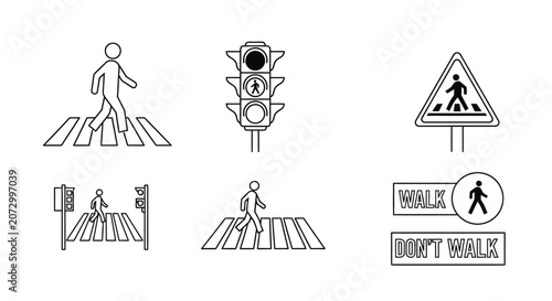 Pedestrian crossing safety icons and symbols for traffic control