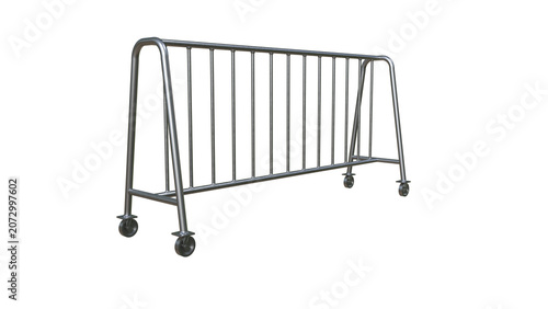 Metallic Crowd Control Barricade with Wheels on Black Background