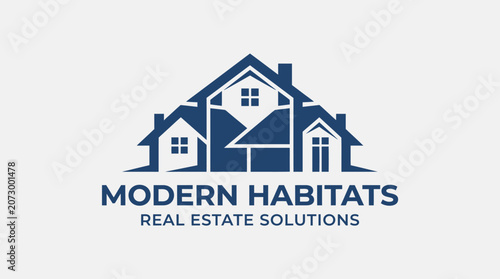 A logo showcases modern homes under a company name for real estate solutions.
