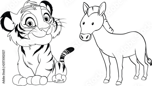 Photography Cartoon vector illustration of farm animals including horse, dog, cat, donkey, r