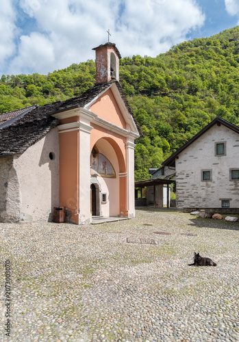 The Oratory of Our Lady of Mount Carmel in Maggia, a picturesque village in the Canton of Ticino, Switzerland.