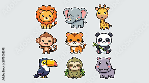 Canvas Print Cute cartoon safari animal collection