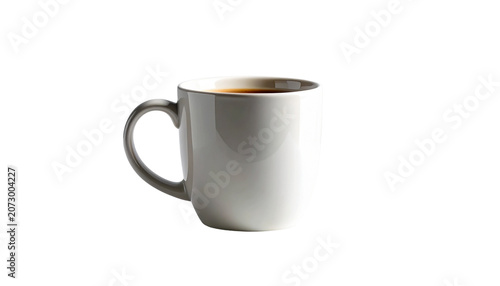 A stylish ceramic coffee mug with a minimalist design, realistic glossy finish, isolated on transparent background