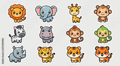 Canvas Print Cute cartoon safari animal collection