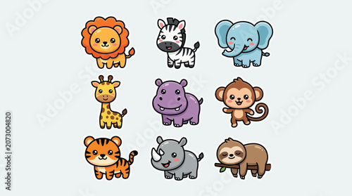 Photography Cute cartoon safari animals collection