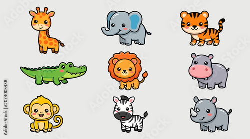 Photography Cute cartoon safari animals collection