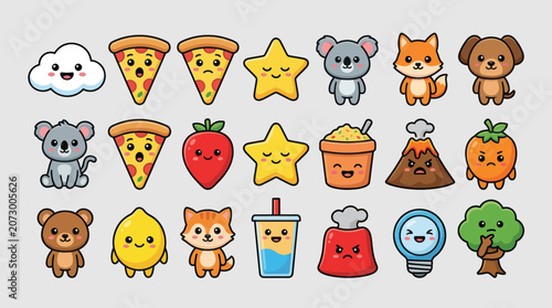 Canvas Print Cute kawaii food animal and object icons