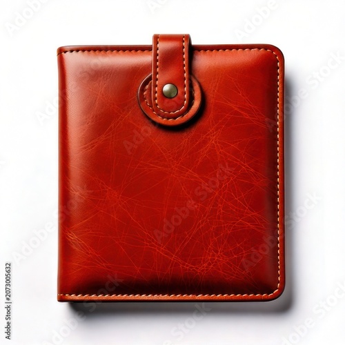 Elegant Red Leather Wallet with Snap Closure on White Background.