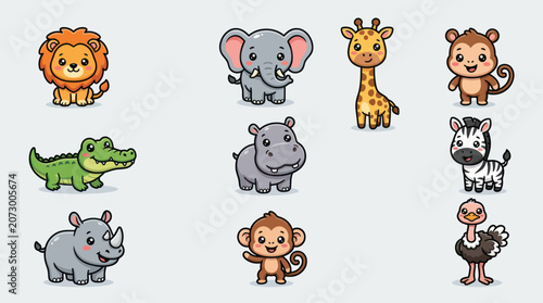Photography Cute cartoon safari animals collection