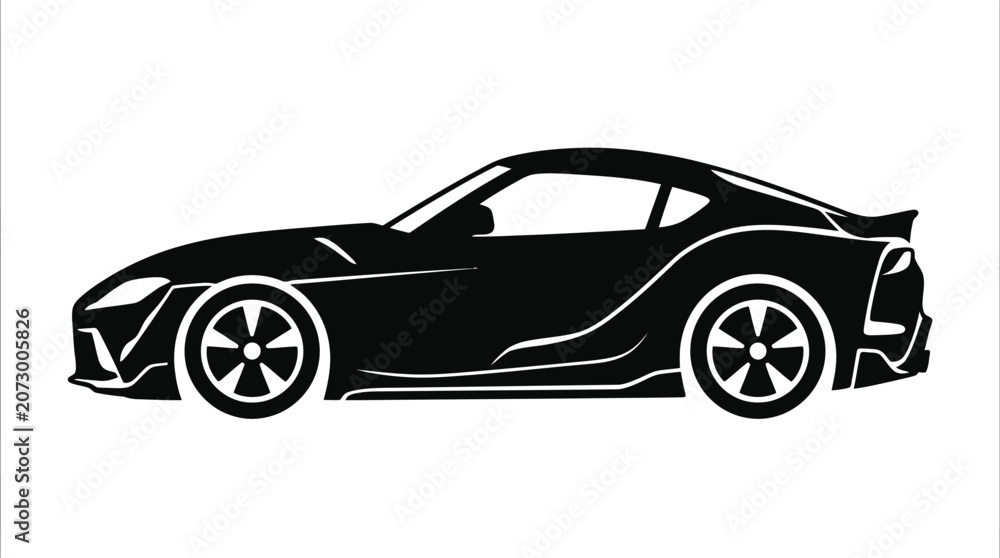Fototapeta premium Sleek Black Sports Car Silhouette Side View.