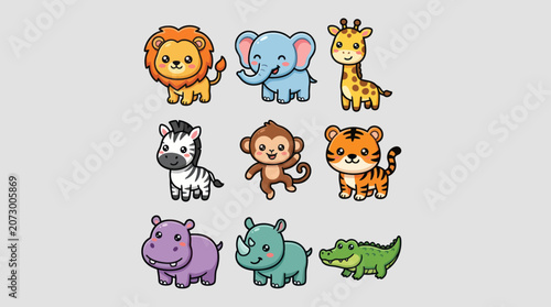 Photography Cute cartoon safari animals collection