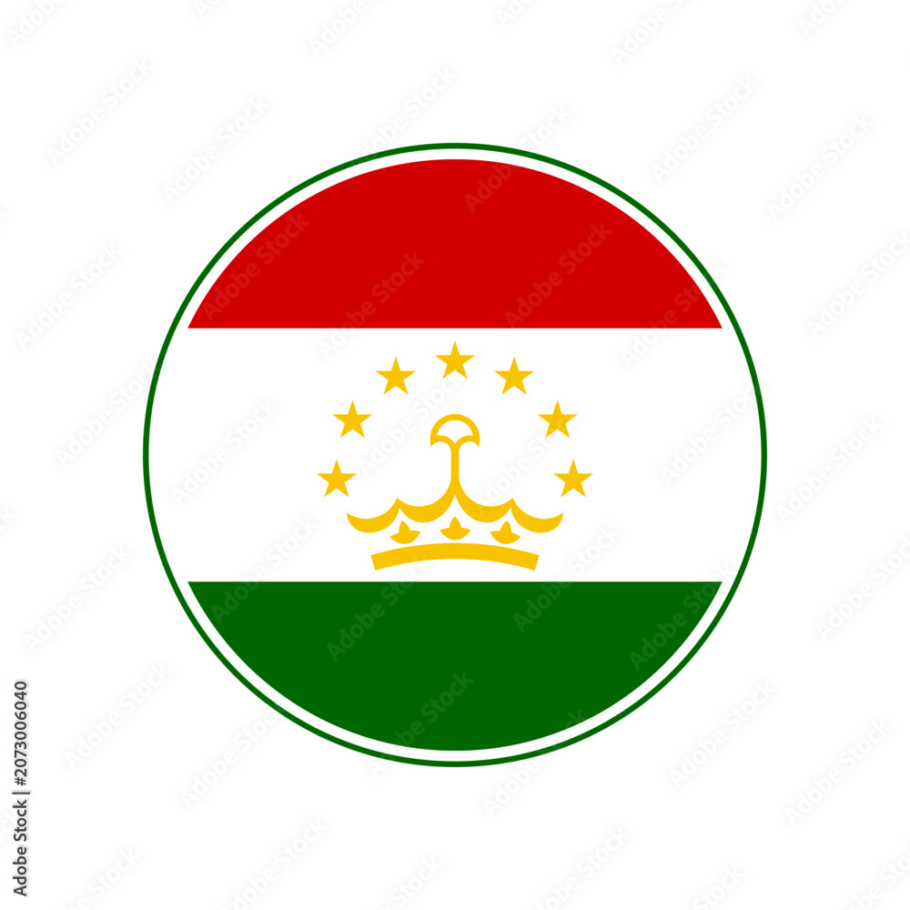 Obraz premium Tajikistan flag icon. Circular emblem of the Tajikistan flag with the ring-shaped edge