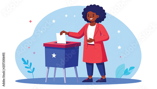 Woman Putting Ballot in Voting Box.