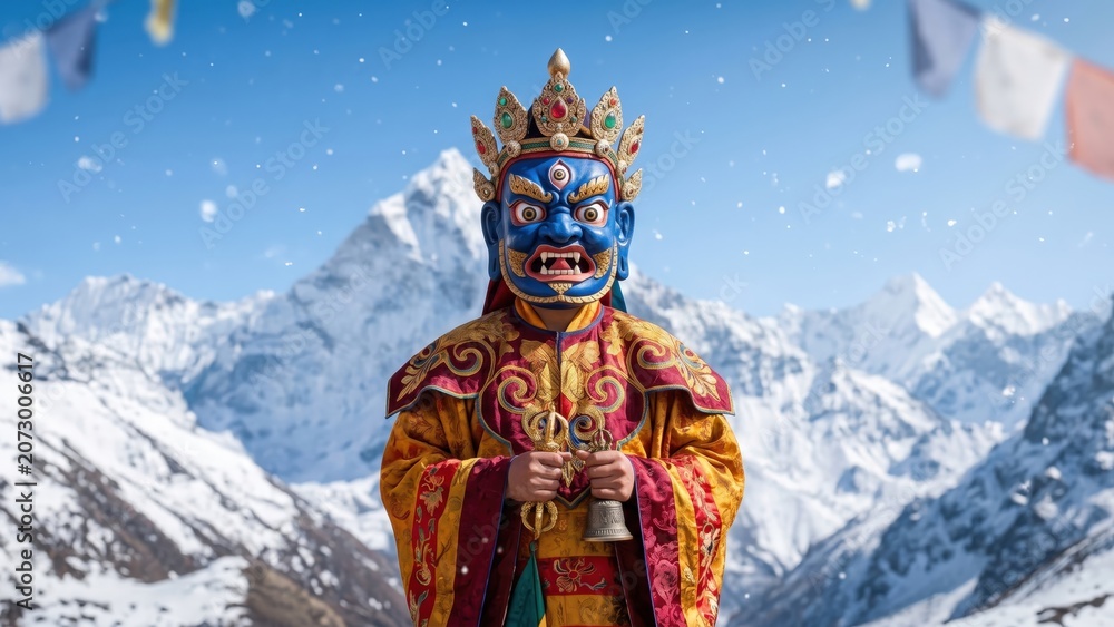 Fototapeta premium Himalayan Cultural Festival Portrait with Ceremonial Mask