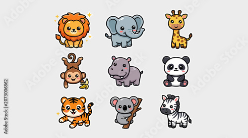 Photography Cute cartoon safari animals set