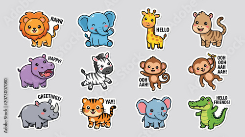 Photography Cute cartoon safari animals stickers