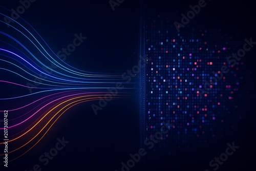 High Speed Data Stream Concept with Colorful Light Waves Moving Toward Digital Information Matrix