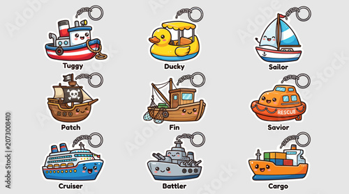 Tableau sur toile Cute cartoon nautical transportation collection