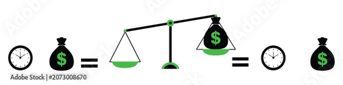 Bild auf Leinwand Balance of Time and Money: A conceptual graphic illustrating the equivalence between time and financial resources