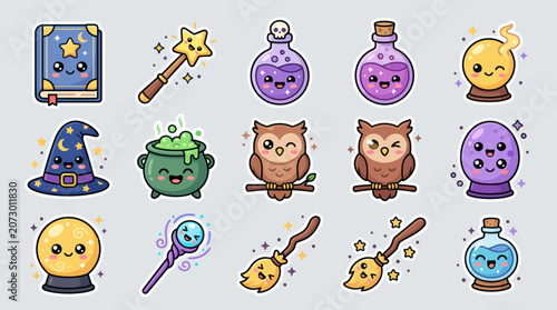 Εκτύπωση καμβά Cute kawaii magic and fantasy icons