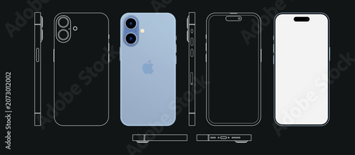 Cuadro en lienzo Modern smartphone with black frame mockup set vector illustration