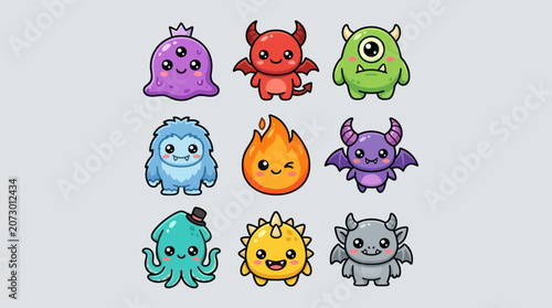 Принти на полотні Cute kawaii monsters and creatures collection