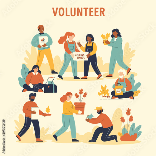 A diverse group of people engaging in volunteer activities together