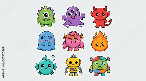 Cute kawaii monsters and creatures collection