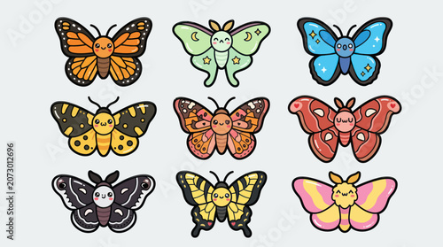 Cute kawaii moths collection