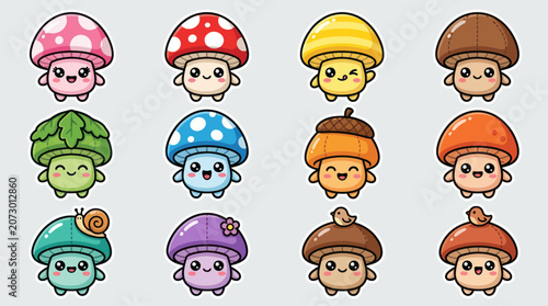 Cute kawaii mushroom characters