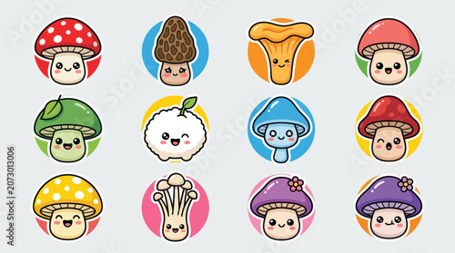 Cute kawaii mushroom collection