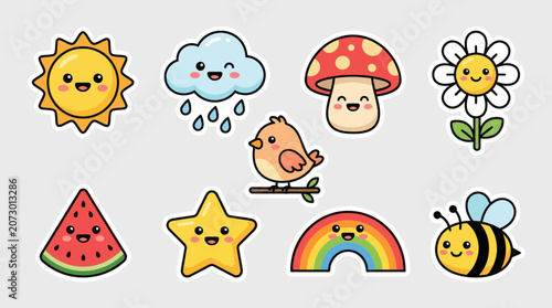 Cute kawaii nature elements collection