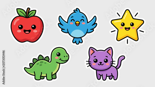 Cute kawaii characters and objects set