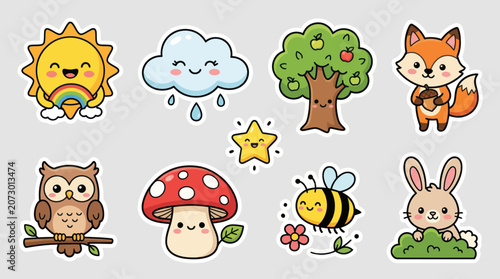 Cute kawaii nature elements