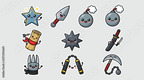 Cute kawaii ninja tools and weapons collection