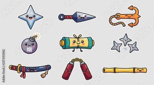 Cute kawaii ninja weapons and tools