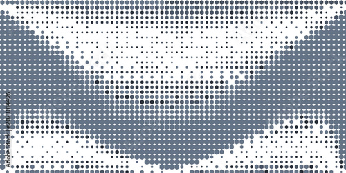Hexagon halftone gradient texture. Abstract black grunge background. Geometric retro halftone tech overlay. Fading wavy hexagonal pattern backdrop. Vector wallpaper