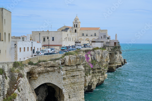 Photos Vieste town church and coastal cliffs overlooking Adriatic sea, Apulia, Italy