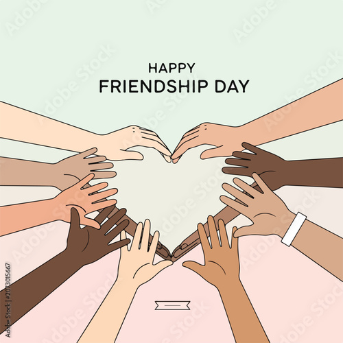 A diverse group of people forming a heart with their hands