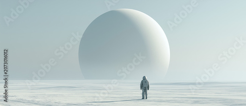 Lone Astronaut Walking Toward a Colossal Doorway Standing Alone in the Desert