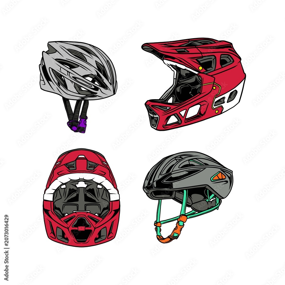 Fototapeta premium bicycle helmets vector illustration set