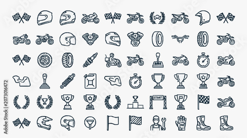 Принти на полотні Dynamic Black and White Line Set of Motorcycle Racing and Competition Icons with