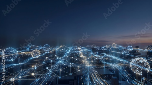 Tapety artystyczne Smart city digital infrastructure with connected urban data network