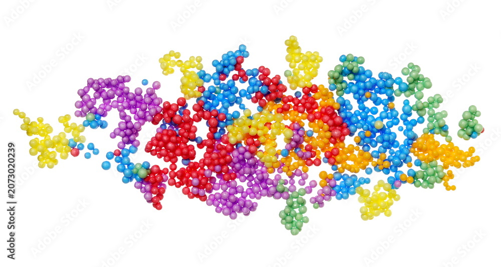 Fototapeta premium Colorful circle styrofoam sticky balls flying, pattern and texture isolated on background, clipping path, design element